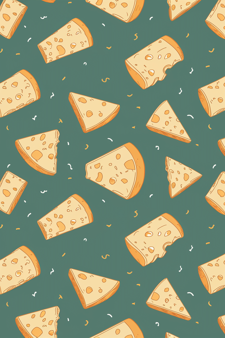Cheese Triangles on Green Patterned Background