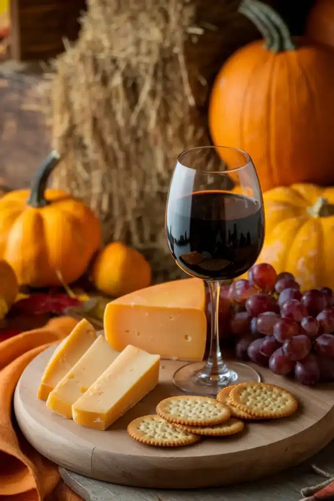 Aged cheddar with a glass of Cabernet Sauvignon and crackers.