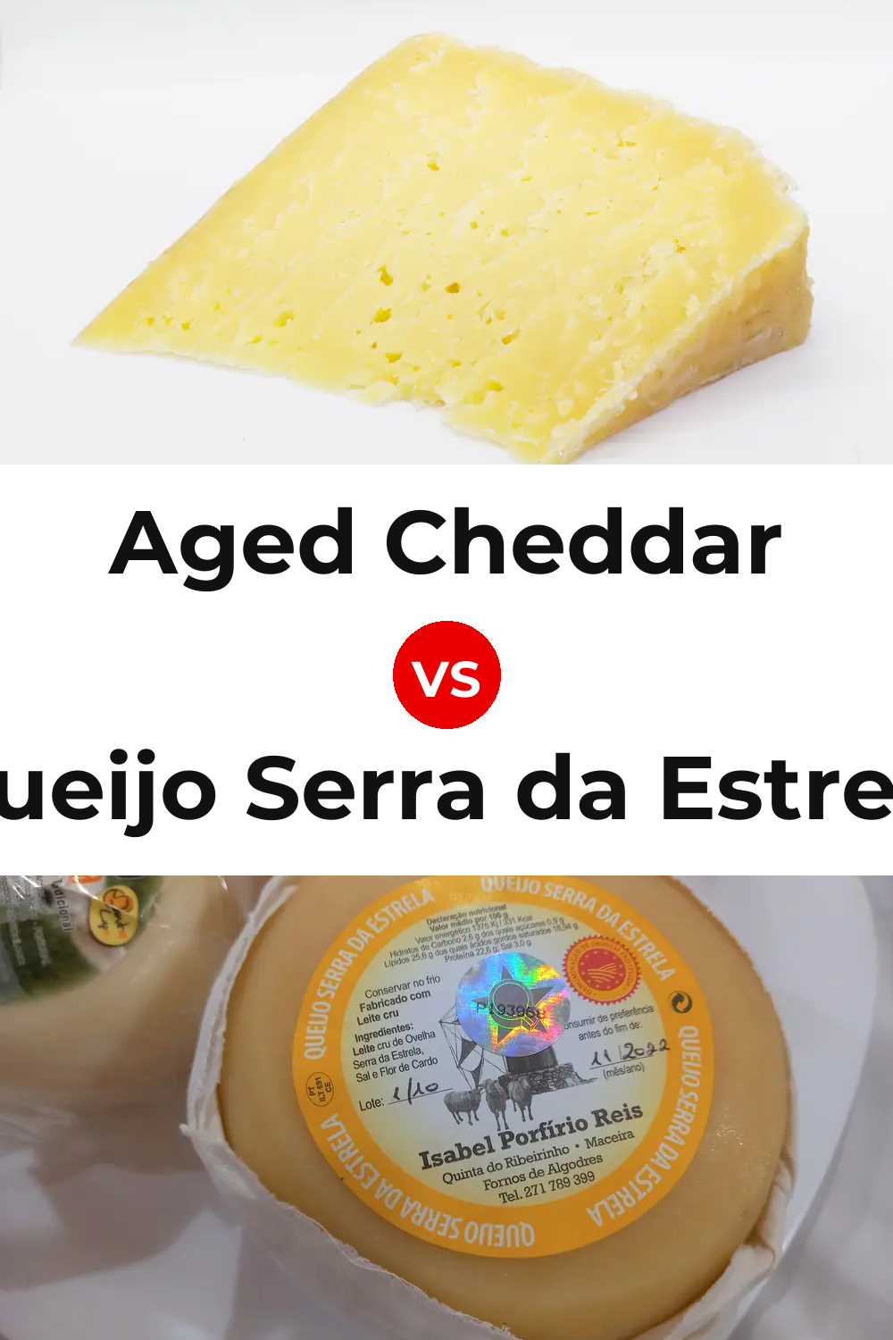 Aged Cheddar Cheese vs Queijo Serra da Estrela Pinterest comparison