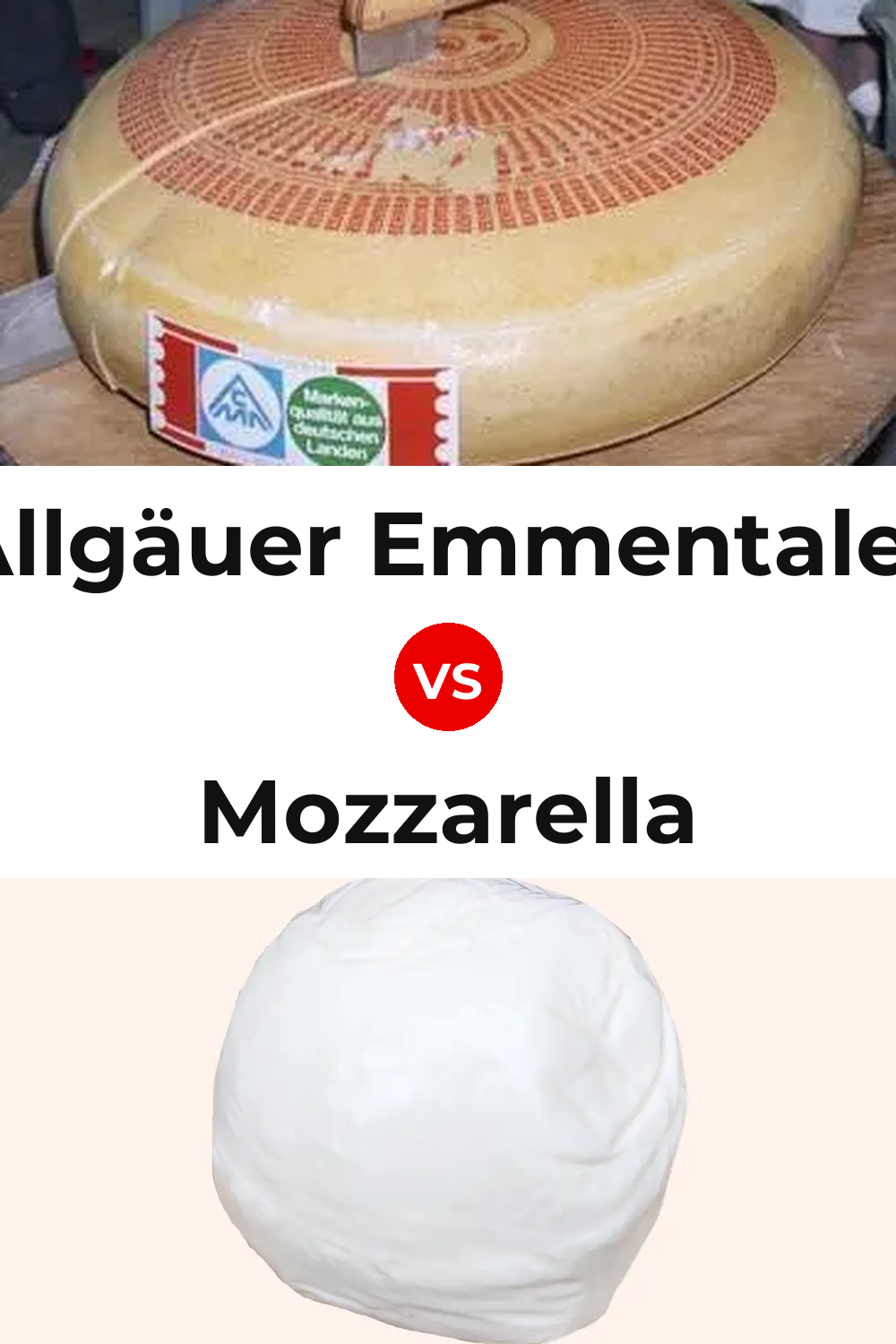 Allgäuer Emmentaler Cheese vs Mozzarella Cheese Pinterest comparison