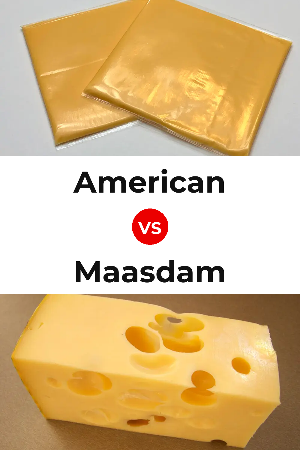 American Cheese vs Maasdam Cheese Pinterest comparison