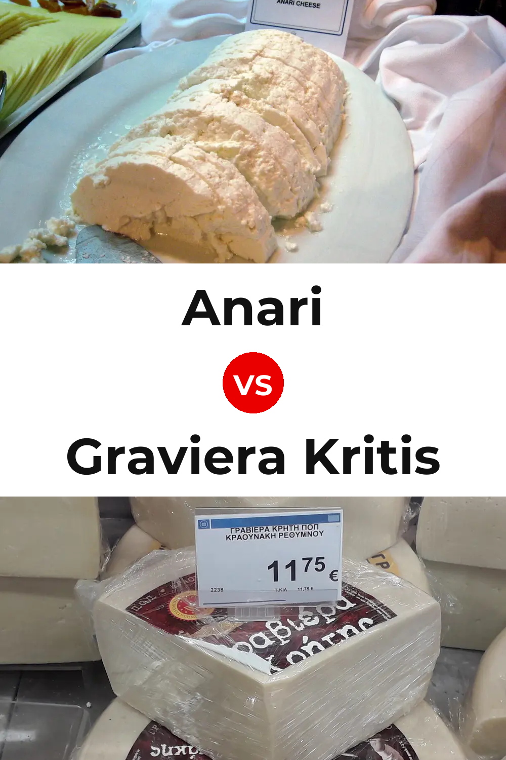 Anari Cheese vs Graviera Kritis Cheese Pinterest comparison