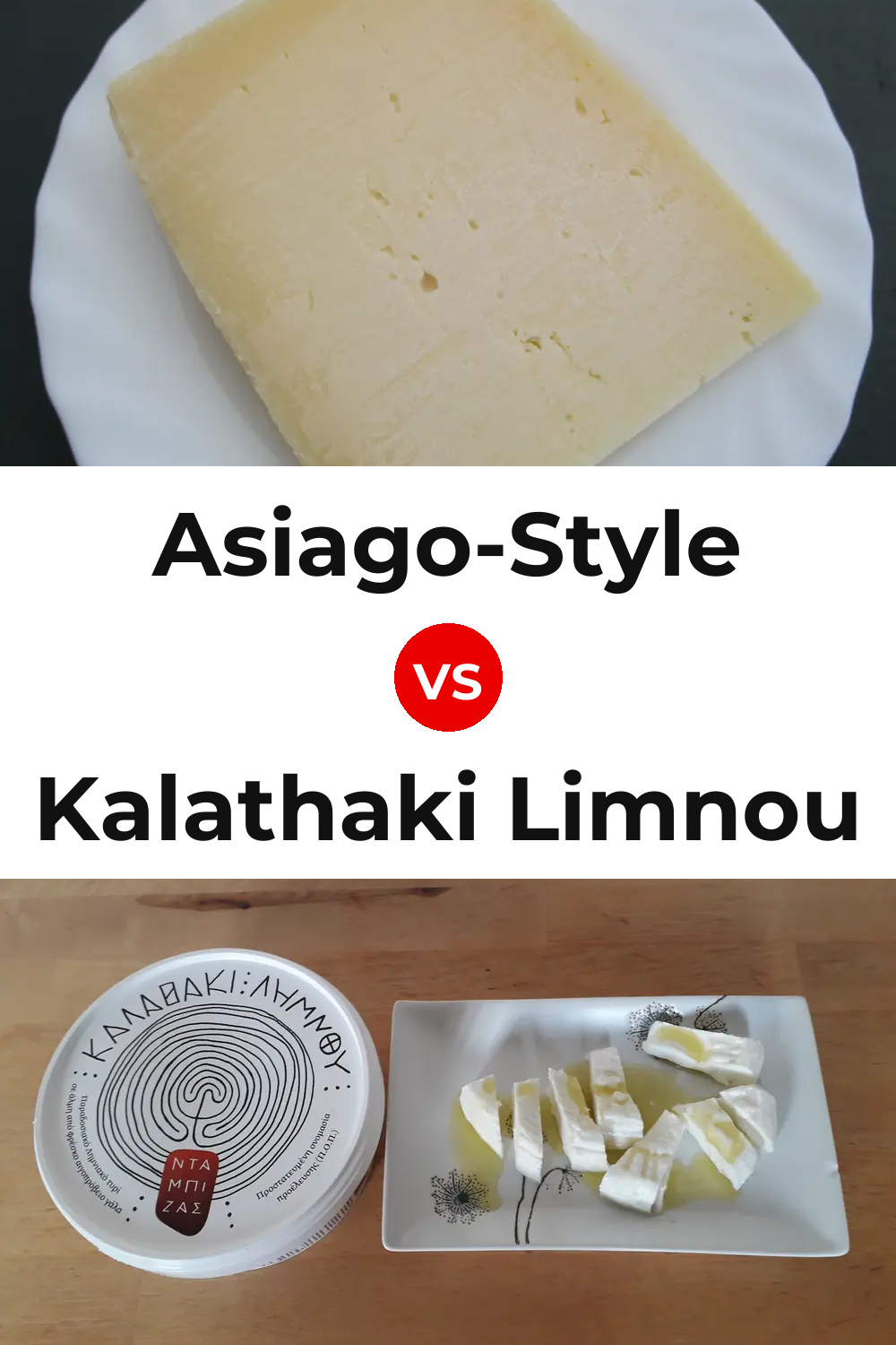Asiago-Style Cheese vs Kalathaki Limnou Cheese Pinterest comparison