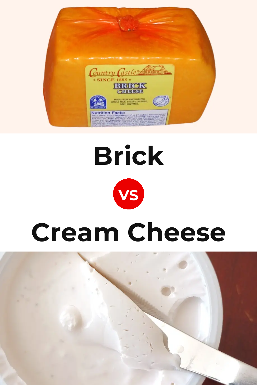 Brick Cheese vs Cream Cheese Pinterest comparison