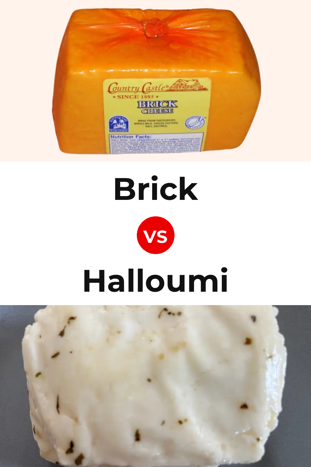 Brick Cheese vs Halloumi Cheese Pinterest comparison