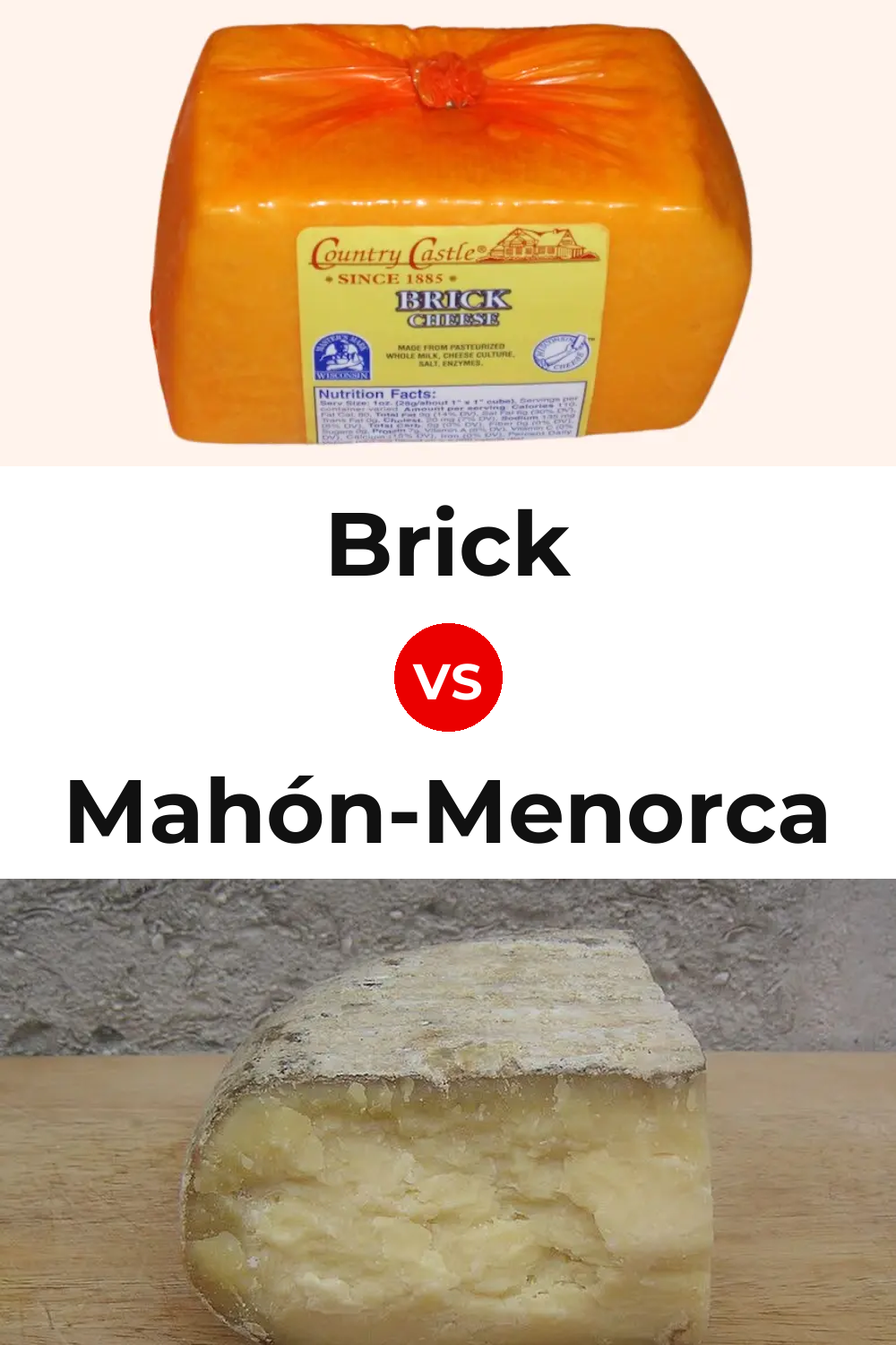 Brick Cheese vs Mahón-Menorca Cheese Pinterest comparison