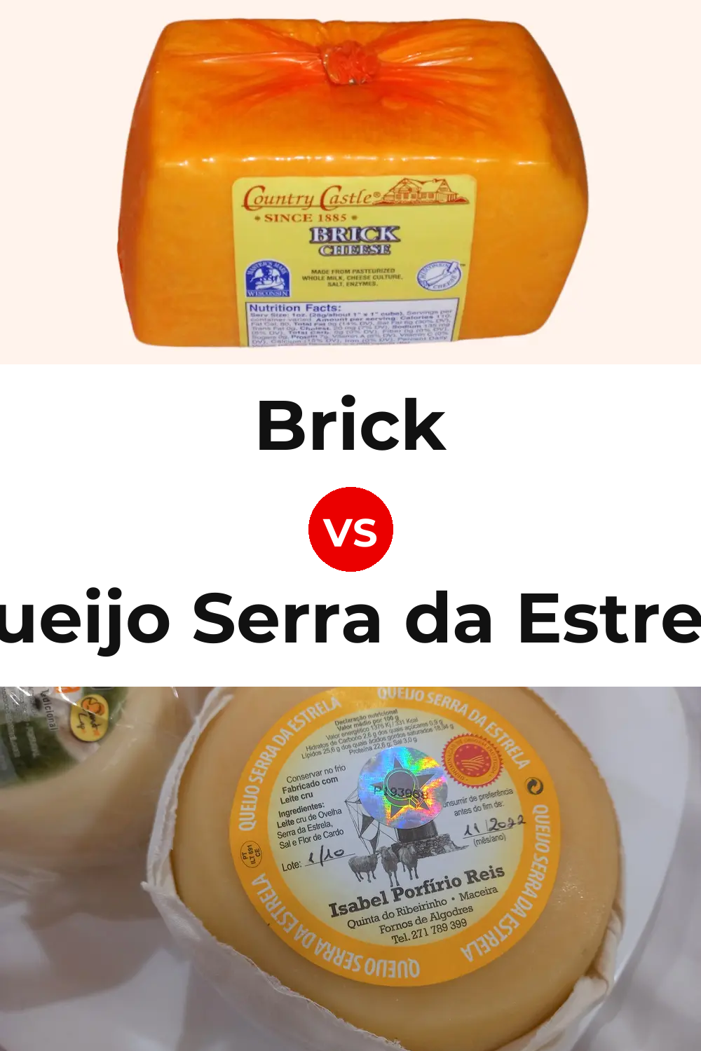 Brick Cheese vs Queijo Serra da Estrela Pinterest comparison