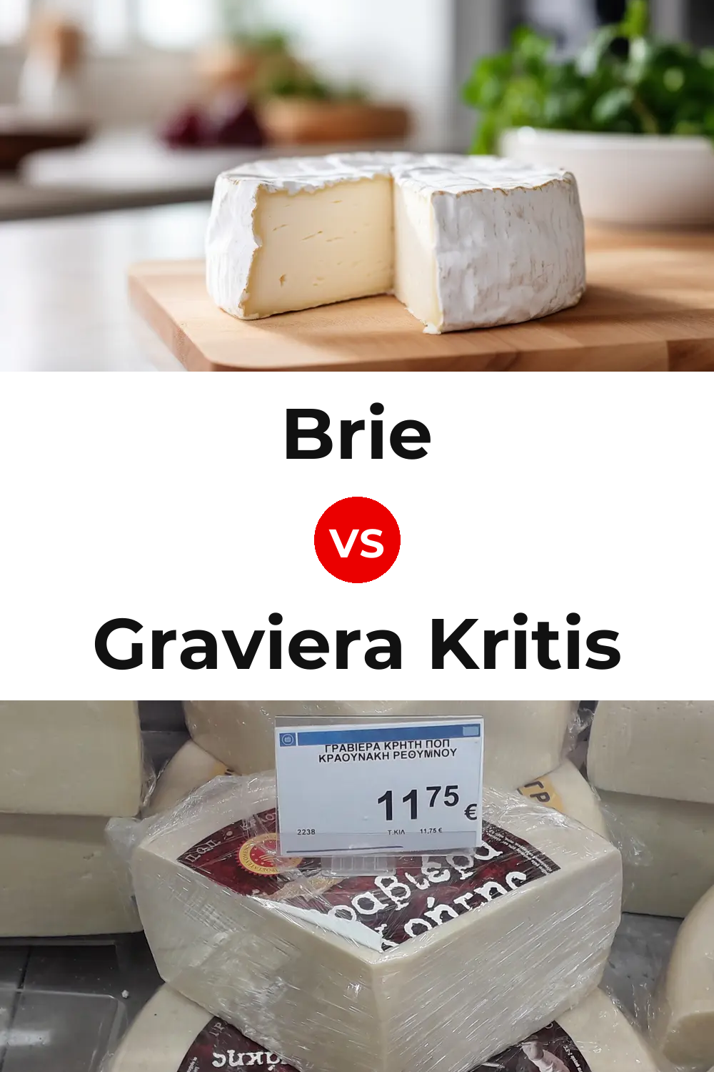 Brie Cheese vs Graviera Kritis Cheese Pinterest comparison