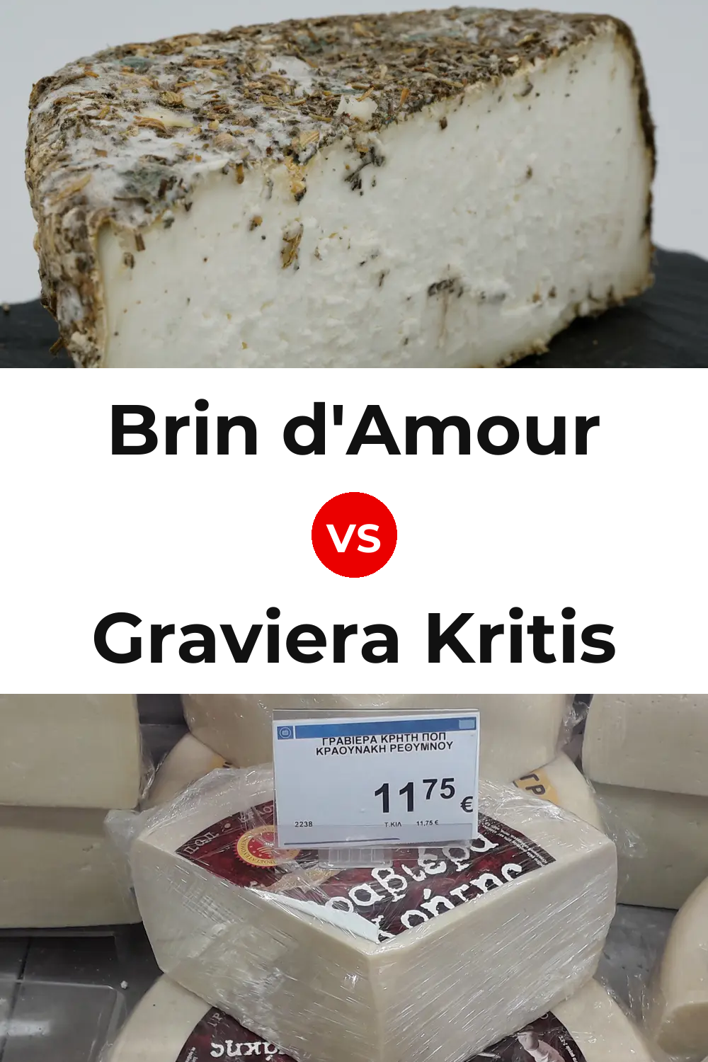 Brin d'Amour Cheese vs Graviera Kritis Cheese Pinterest comparison