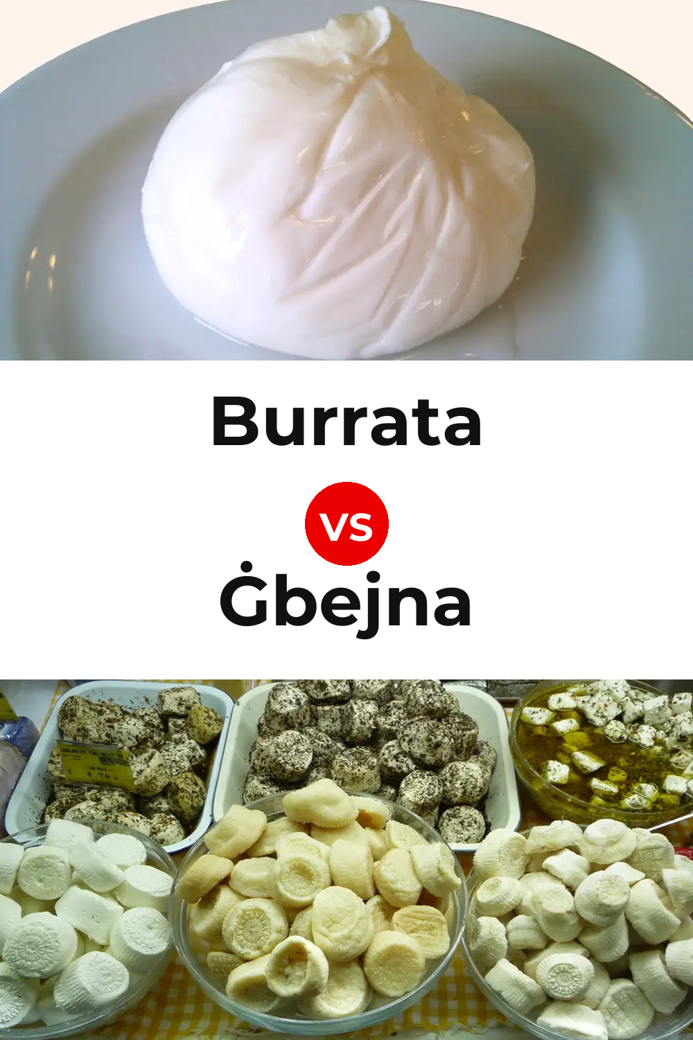 Burrata Cheese vs Ġbejna Cheese Pinterest comparison
