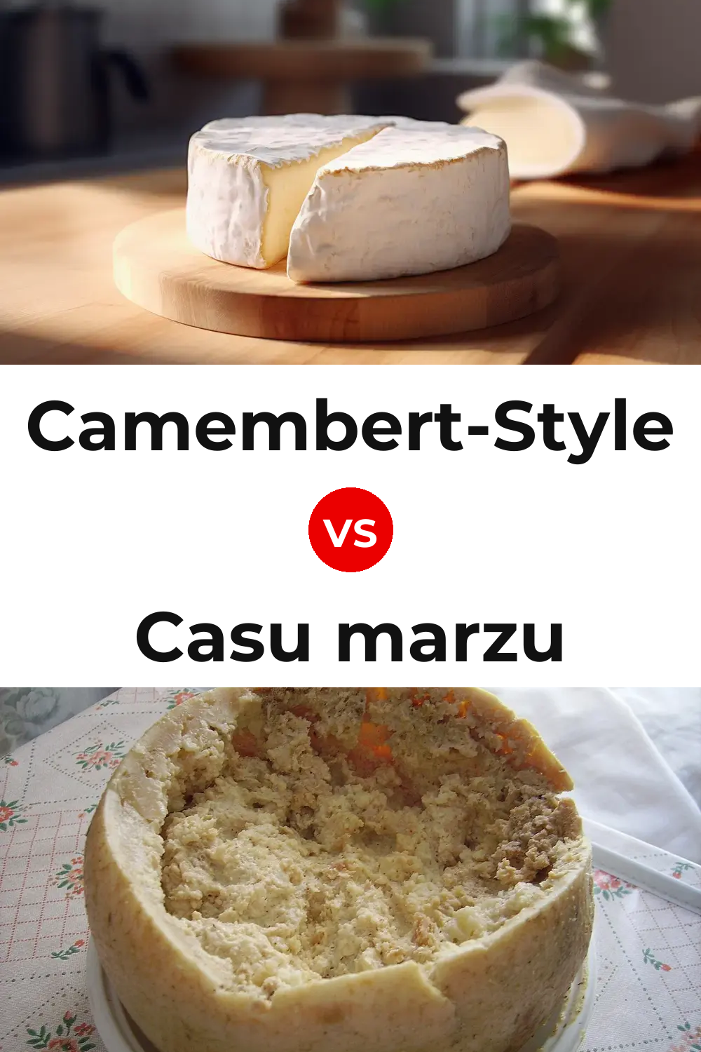 Camembert-Style Cheese vs Casu marzu Cheese Pinterest comparison