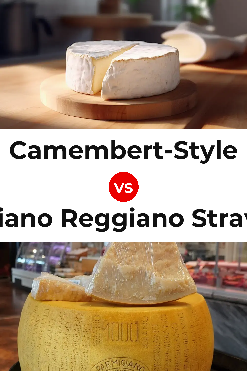 Camembert-Style Cheese vs Parmigiano Reggiano Stravecchio Cheese Pinterest comparison
