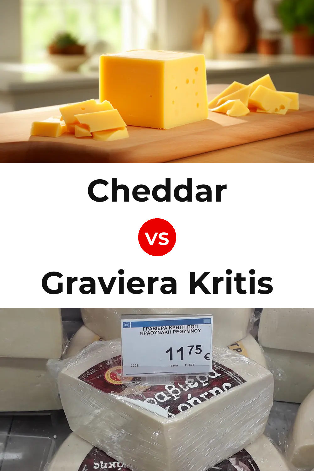 Cheddar Cheese vs Graviera Kritis Cheese Pinterest comparison