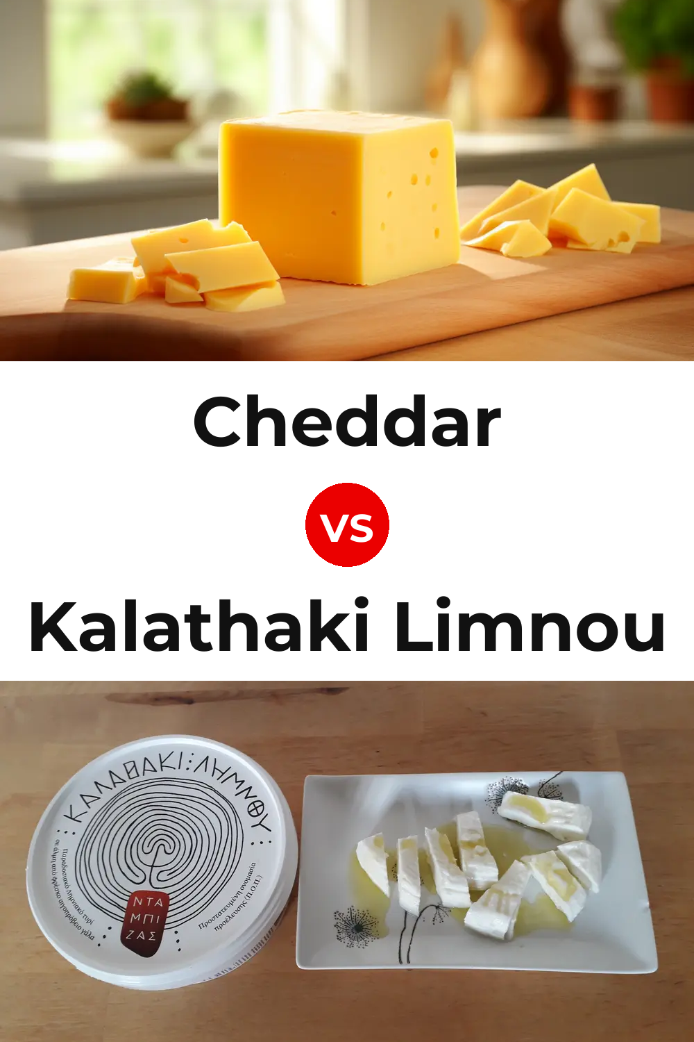 Cheddar Cheese vs Kalathaki Limnou Cheese Pinterest comparison