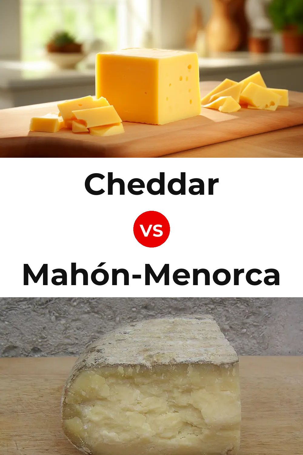 Cheddar Cheese vs Mahón-Menorca Cheese Pinterest comparison