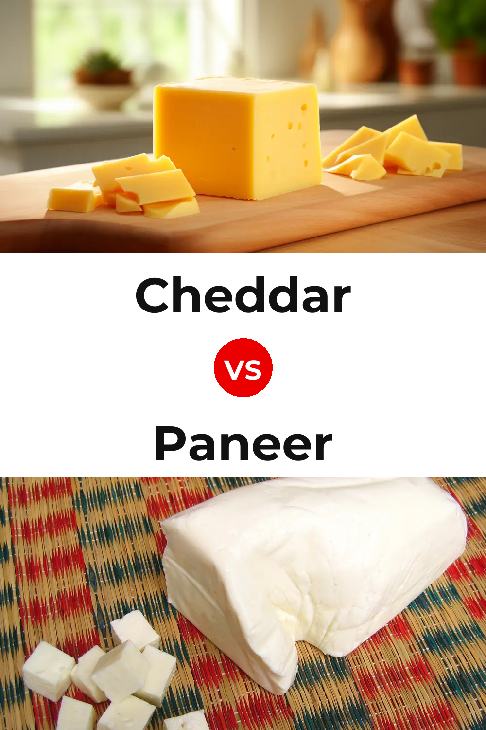 Cheddar Cheese vs Paneer Cheese Pinterest comparison