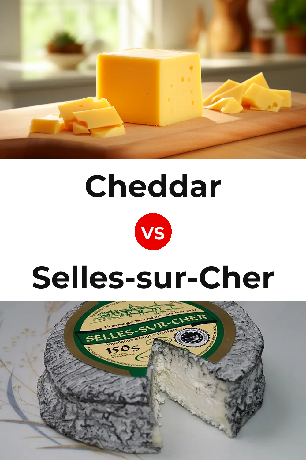 Cheddar Cheese vs Selles-sur-Cher Cheese Pinterest comparison