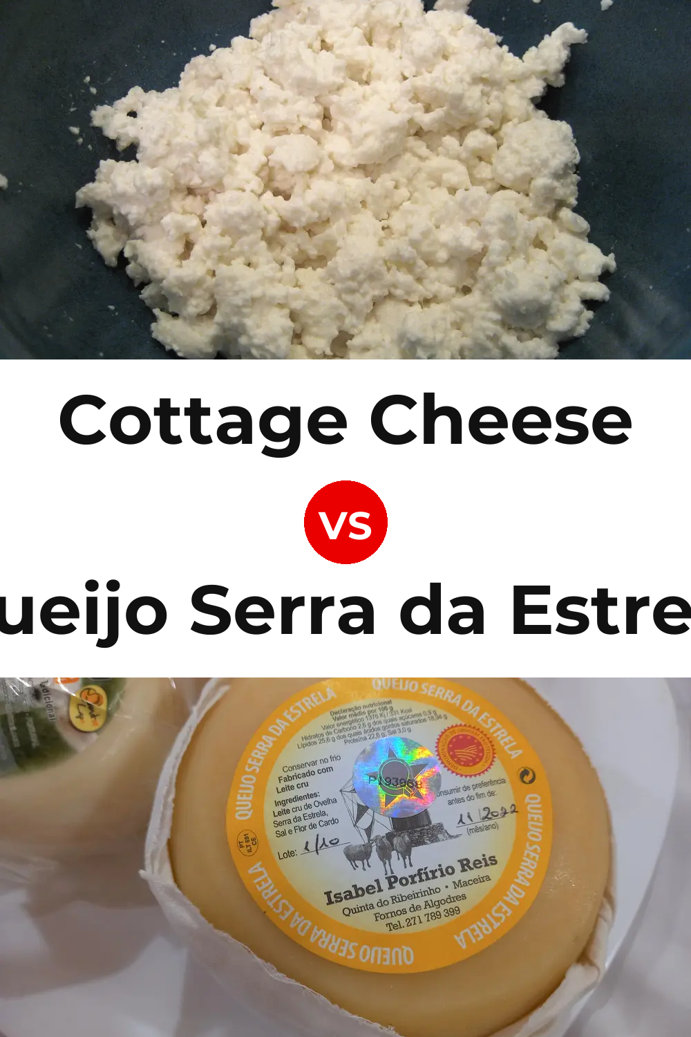 Cottage Cheese vs Queijo Serra da Estrela Pinterest comparison