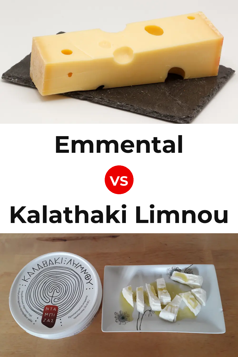 Emmental Cheese vs Kalathaki Limnou Cheese Pinterest comparison