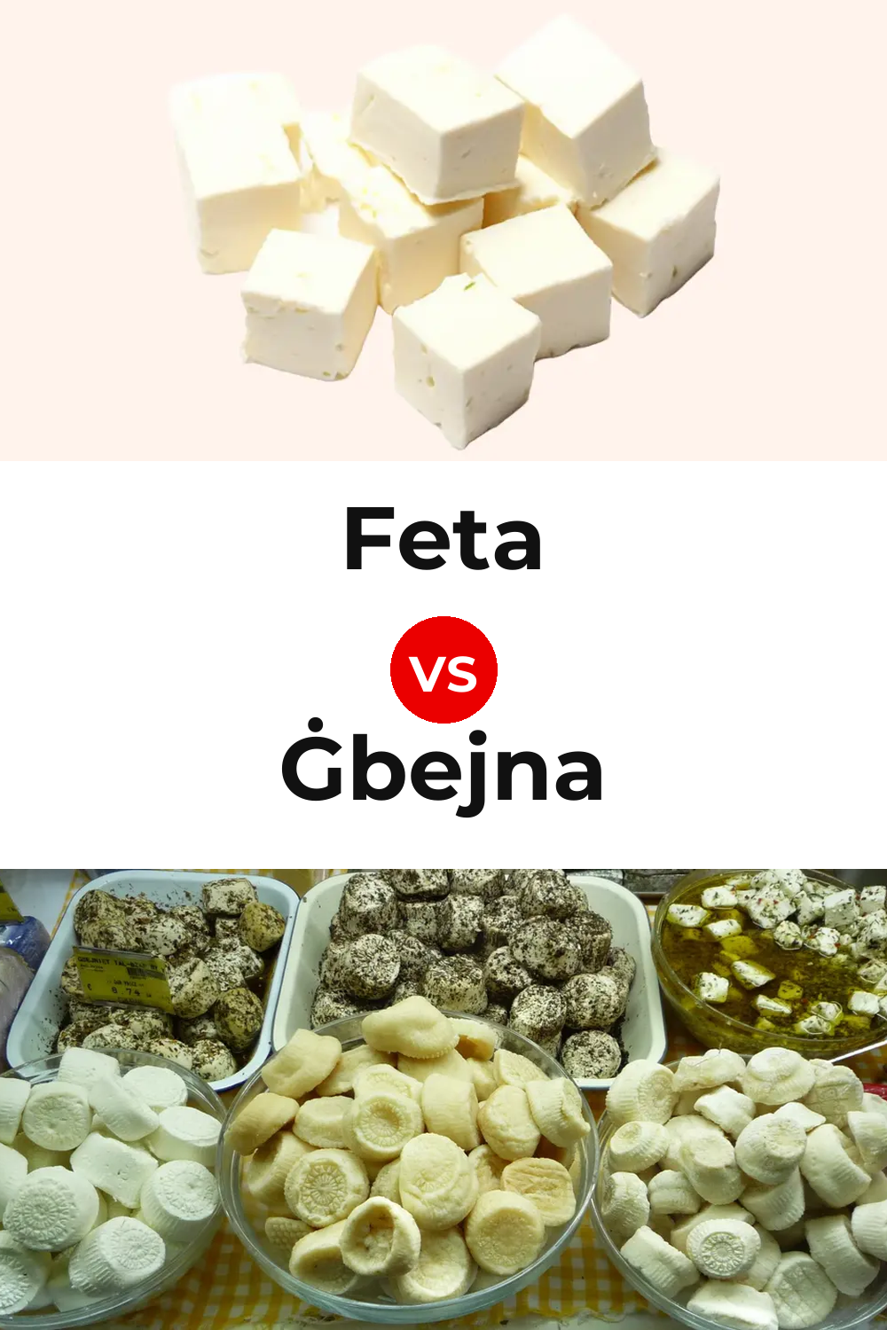 Feta Cheese vs Ġbejna Cheese Pinterest comparison