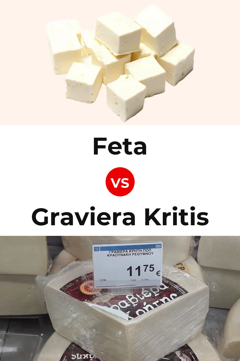 Feta Cheese vs Graviera Kritis Cheese Pinterest comparison
