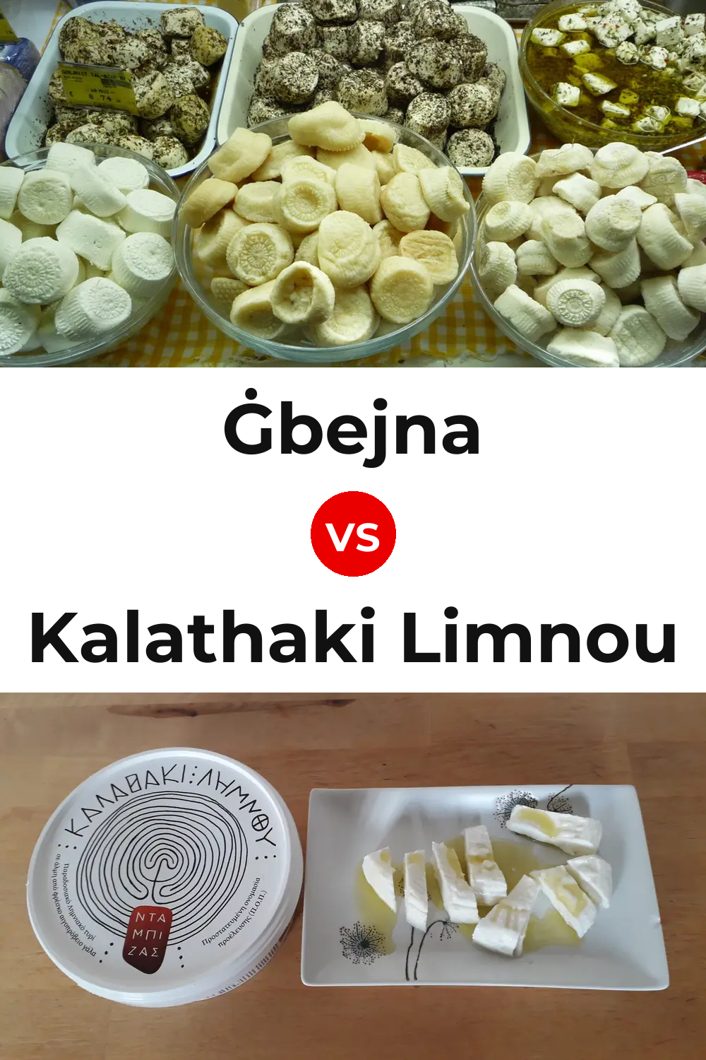 Ġbejna Cheese vs Kalathaki Limnou Cheese Pinterest comparison
