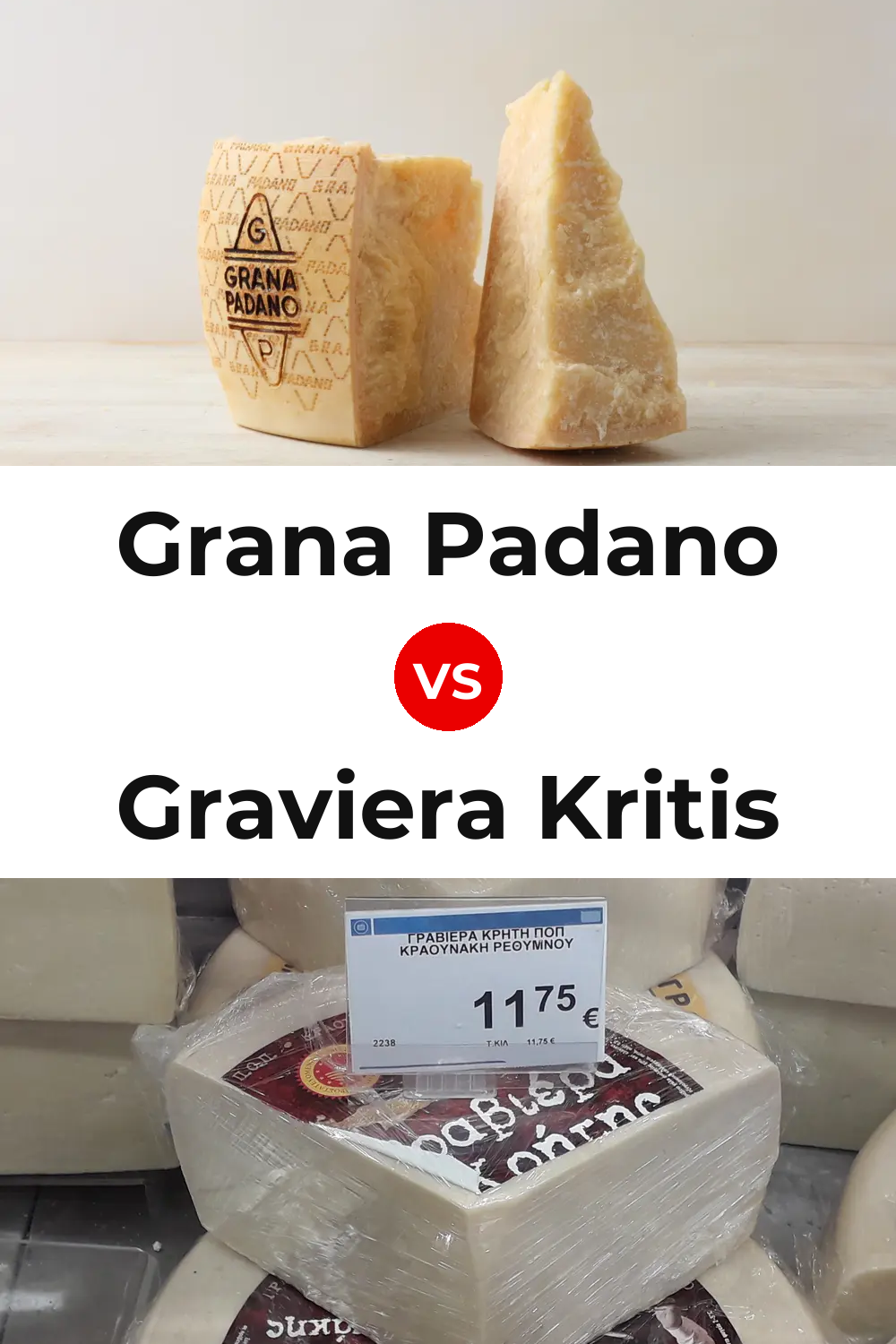 Grana Padano Cheese vs Graviera Kritis Cheese Pinterest comparison