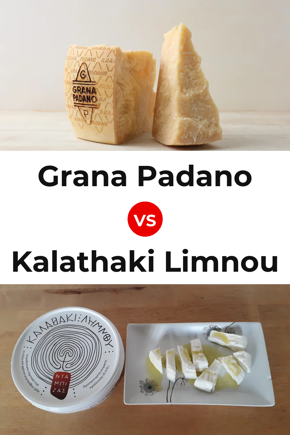 Grana Padano Cheese vs Kalathaki Limnou Cheese Pinterest comparison