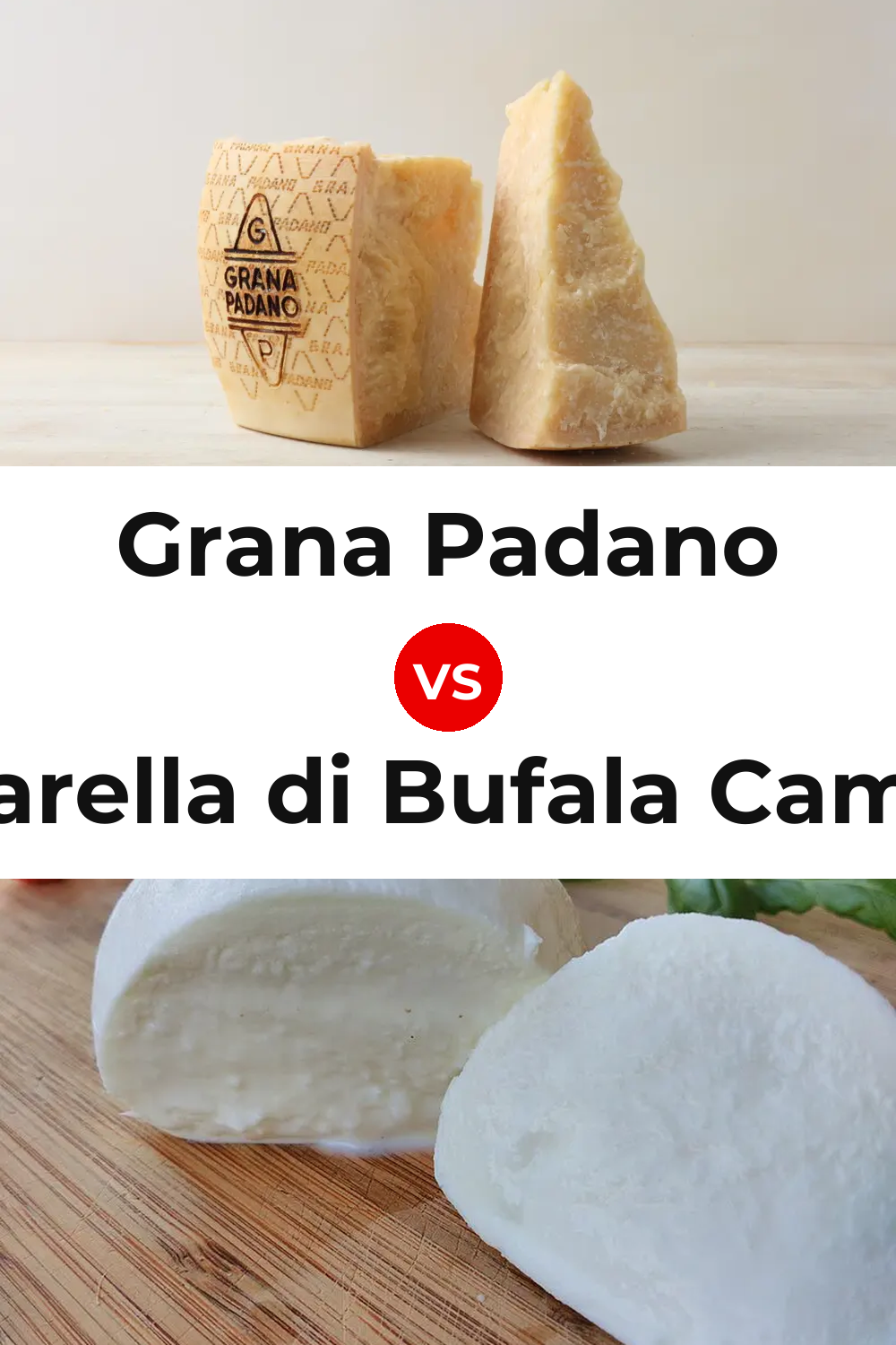 Grana Padano Cheese vs Mozzarella di Bufala Campana Cheese Pinterest comparison