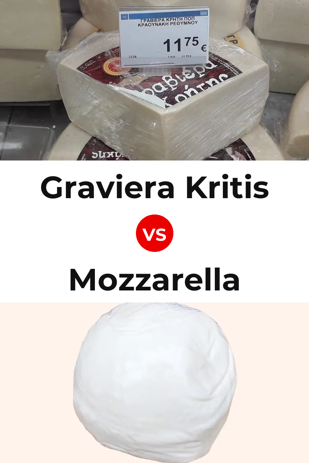 Graviera Kritis Cheese vs Mozzarella Cheese Pinterest comparison