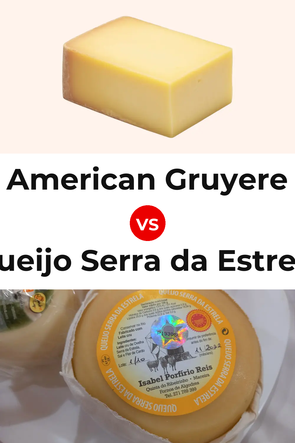 American Gruyere Cheese vs Queijo Serra da Estrela Pinterest comparison