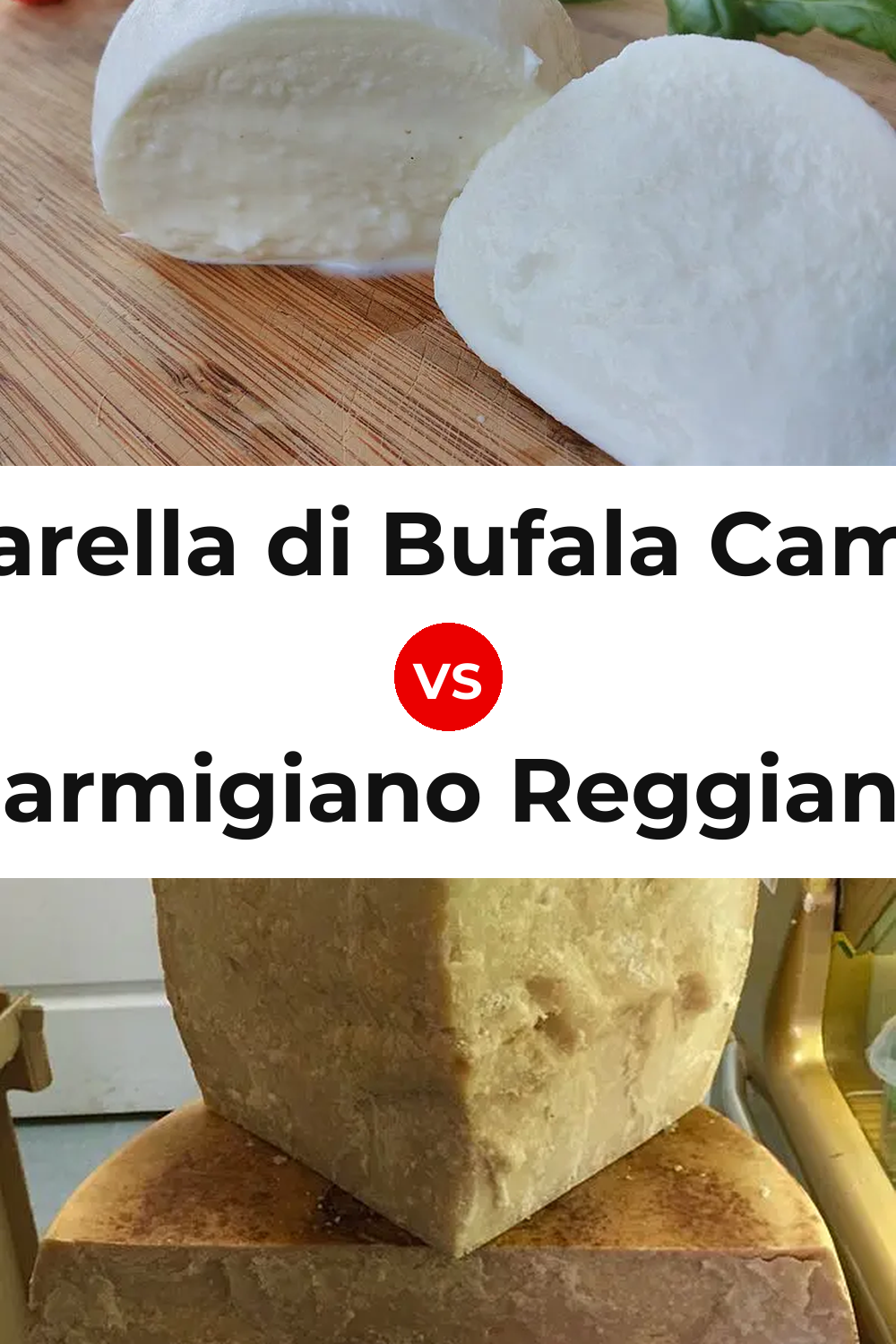 Mozzarella di Bufala Campana Cheese vs Parmigiano Reggiano Cheese Pinterest comparison