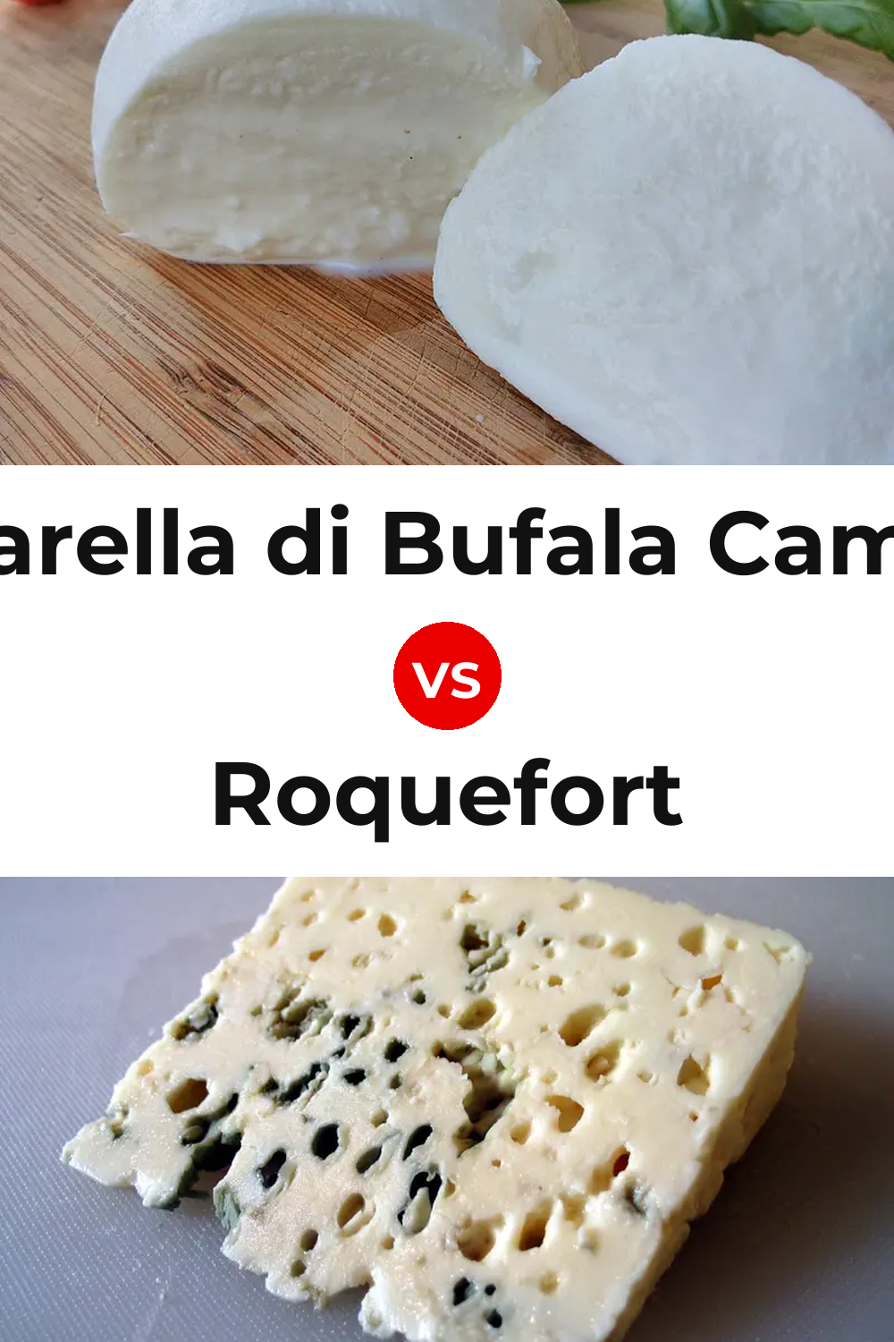 Mozzarella di Bufala Campana Cheese vs Roquefort Cheese Pinterest comparison