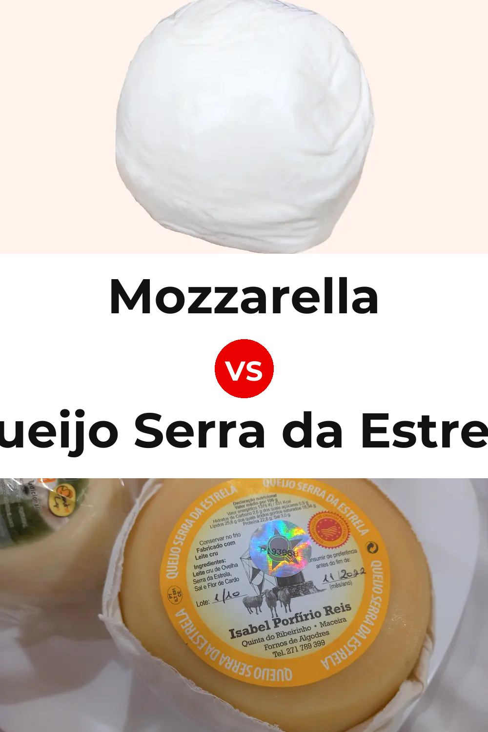 Mozzarella Cheese vs Queijo Serra da Estrela Pinterest comparison